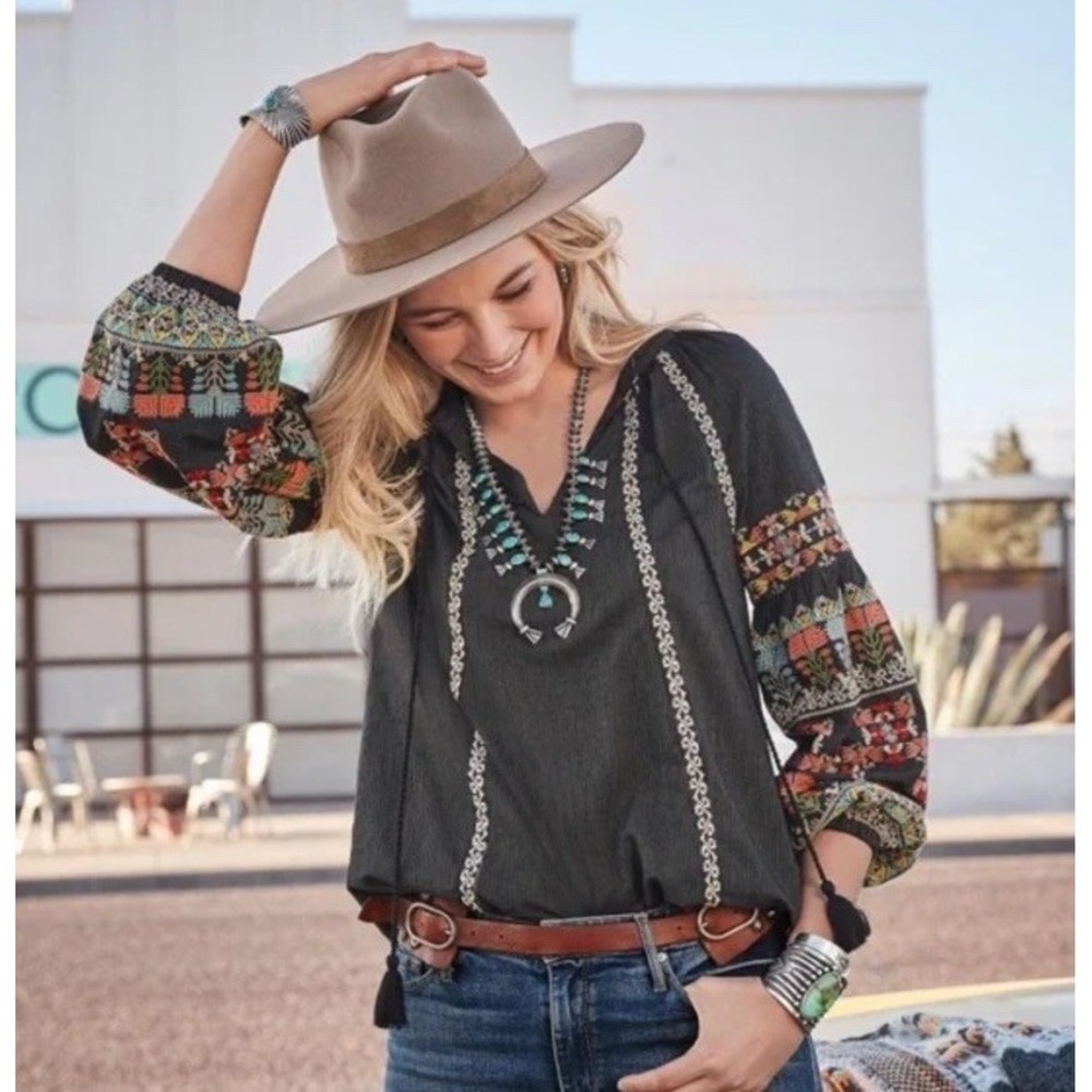Sundance Embroidered Arden Top Size Petite XS Boho Cottagecore